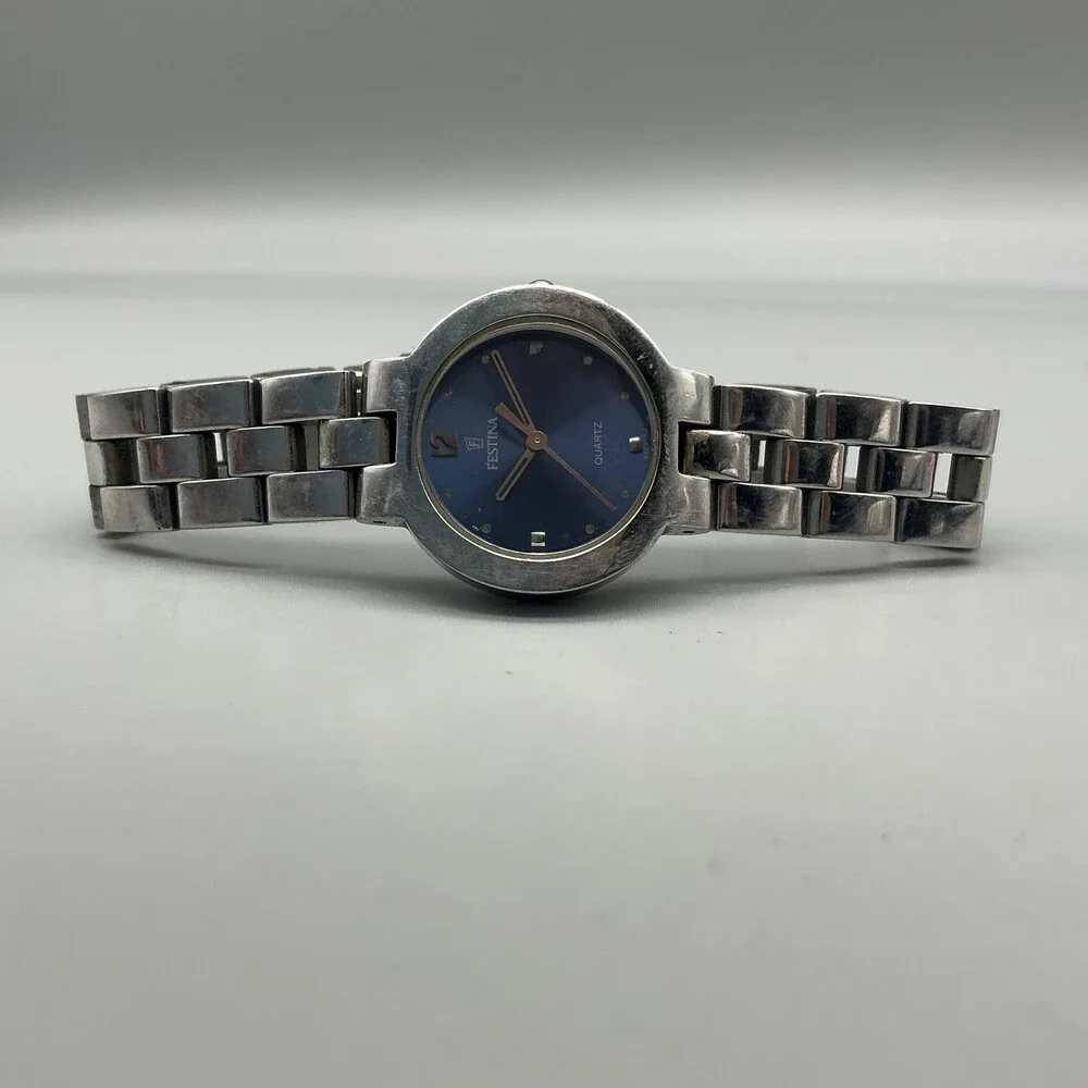 Vintage Festina 8933 Womens Watch 24mm Blue Dial Stainless New Battery 6.25
